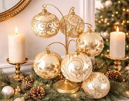 julepynt glas kugler guld close up